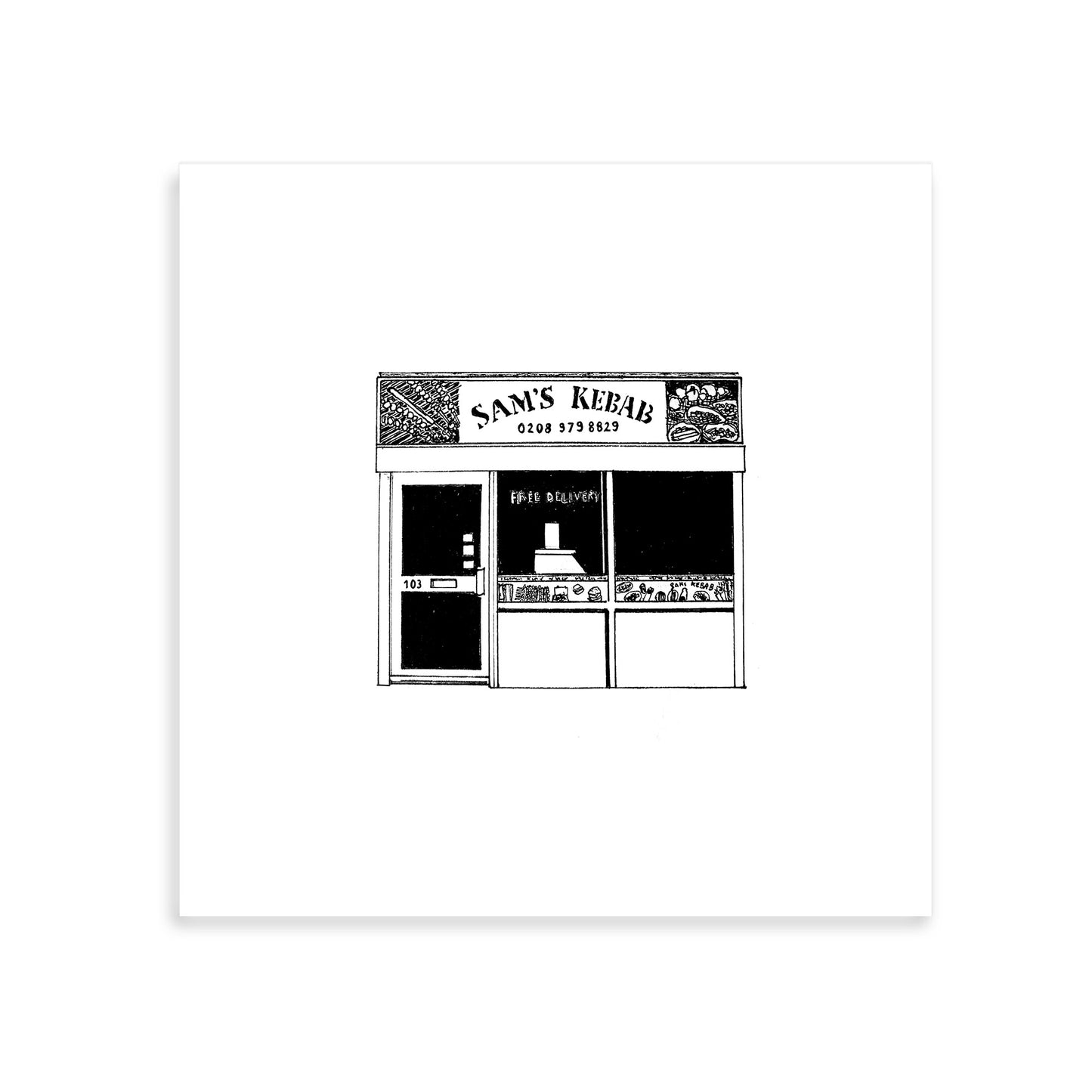 Sams Kebab, Molesey - Giclee Illustrated Print