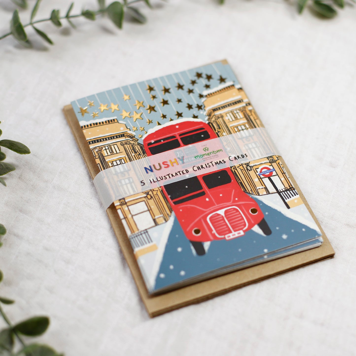 Christmas Lights London Bus | Gold Foiled Charity Christmas Cards