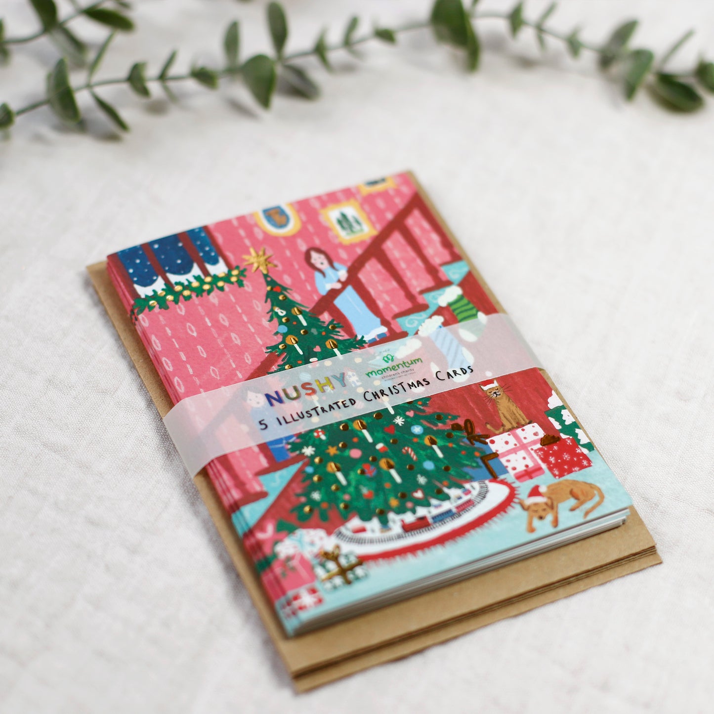 Cosy Christmas Festive Staircase | Gold Foiled Charity Christmas Cards
