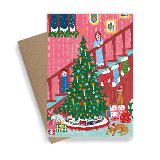 Cosy Christmas Festive Staircase | Gold Foiled Charity Christmas Cards