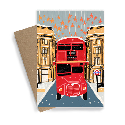 Christmas Lights London Bus | Gold Foiled Charity Christmas Cards